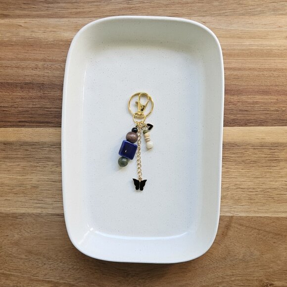 Blue Beaded Keychain with Black Butterfly and Heart Charms - Picture 6 of 8